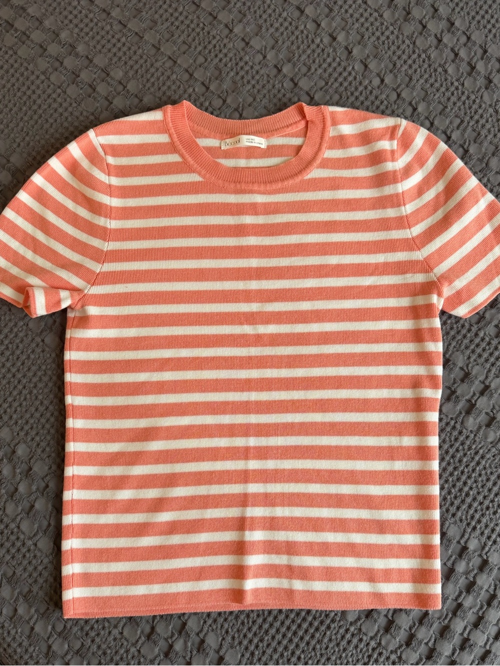 Striped Coral and White Short-Sleeve Tee